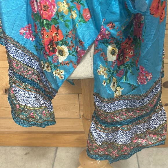 NWT Umgee boho turquoise silky floral kimono swim cover wrap poncho ruana XL 1X - Picture 8 of 16